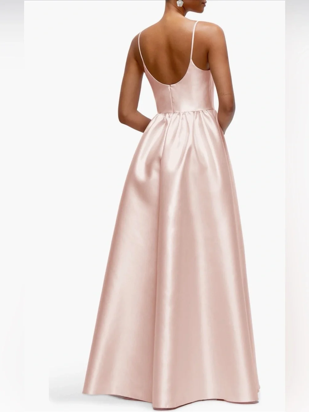 Dessy Collection Jillian basque waist satin twill gown in blush pink